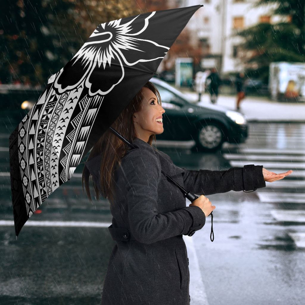 Custom Rugby Fiji Umbrella Black Traditional Masi Inspired