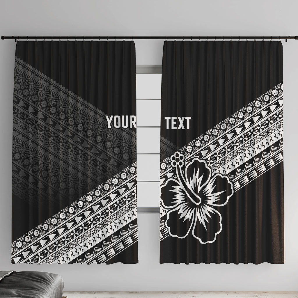 Custom Rugby Fiji Window Curtain Black Traditional Masi Inspired LT9 With Hooks Black - Polynesian Pride