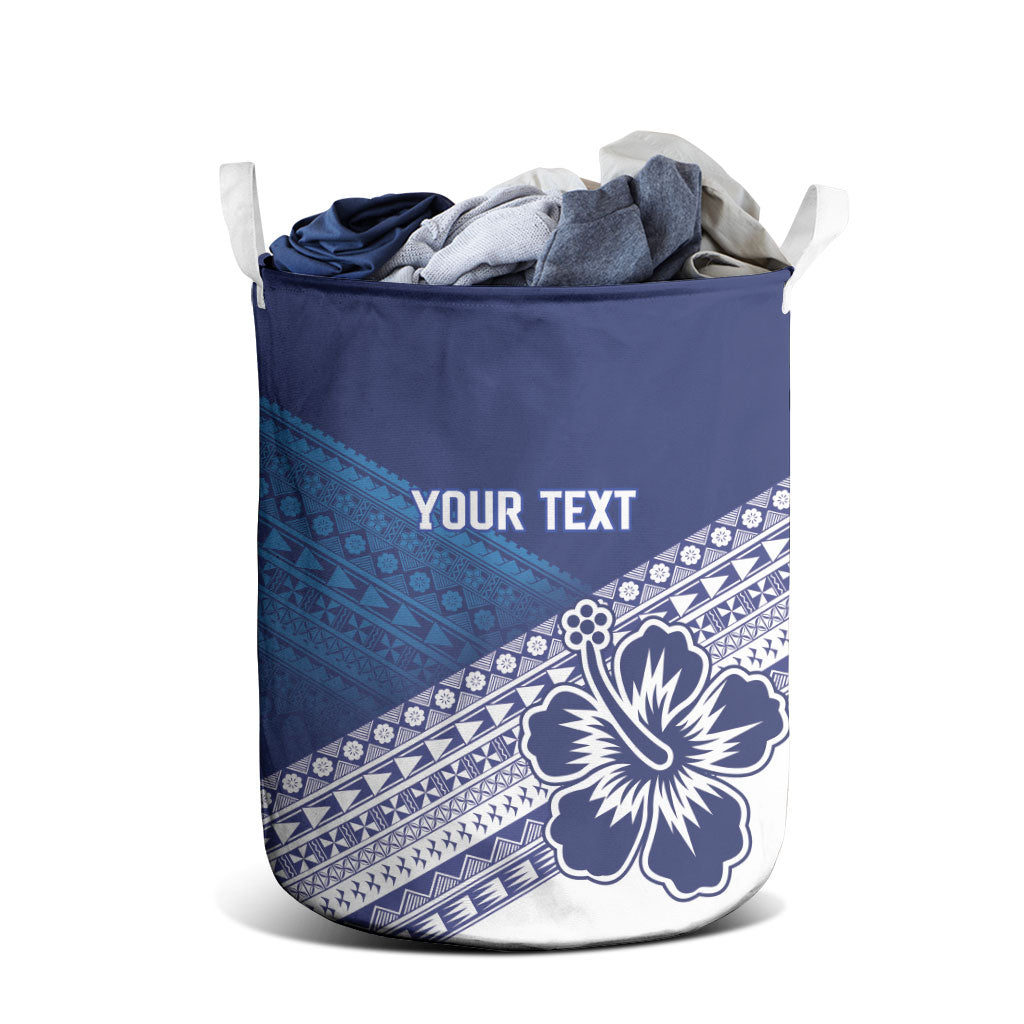Custom Rugby Fiji Laundry Basket Blue Traditional Masi Inspired