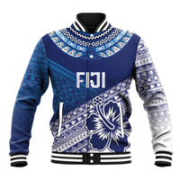 Custom Rugby Fiji Baseball Jacket Blue Traditional Masi Inspired
