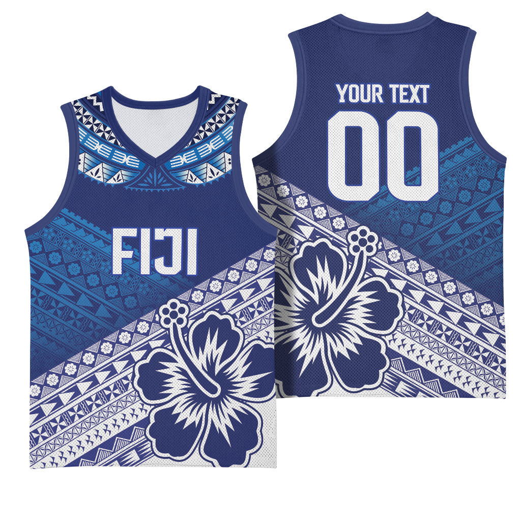 Custom Rugby Fiji Basketball Jersey Blue Traditional Masi Inspired