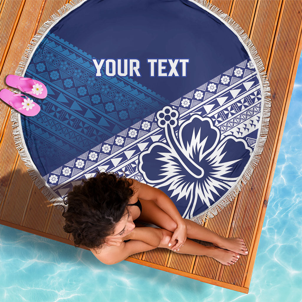 Custom Rugby Fiji Beach Blanket Blue Traditional Masi Inspired