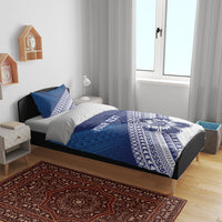 Custom Rugby Fiji Bedding Set Blue Traditional Masi Inspired