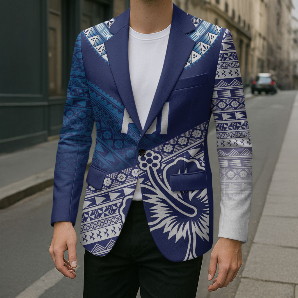 Custom Rugby Fiji Blazer Blue Traditional Masi Inspired