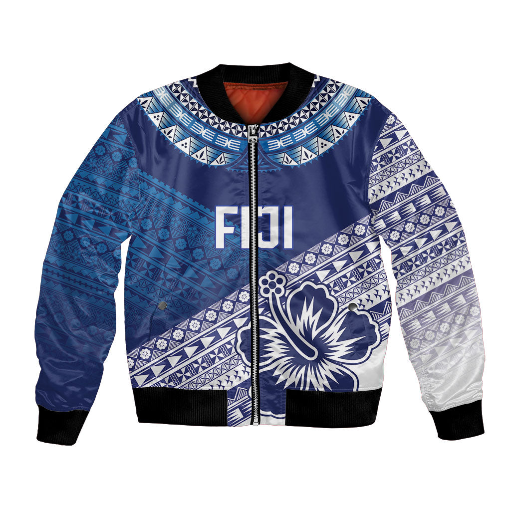 Custom Rugby Fiji Bomber Jacket Blue Traditional Masi Inspired LT9 Unisex Blue - Polynesian Pride