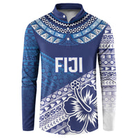 Custom Rugby Fiji Button Sweatshirt Blue Traditional Masi Inspired