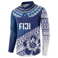 Custom Rugby Fiji Button Sweatshirt Blue Traditional Masi Inspired