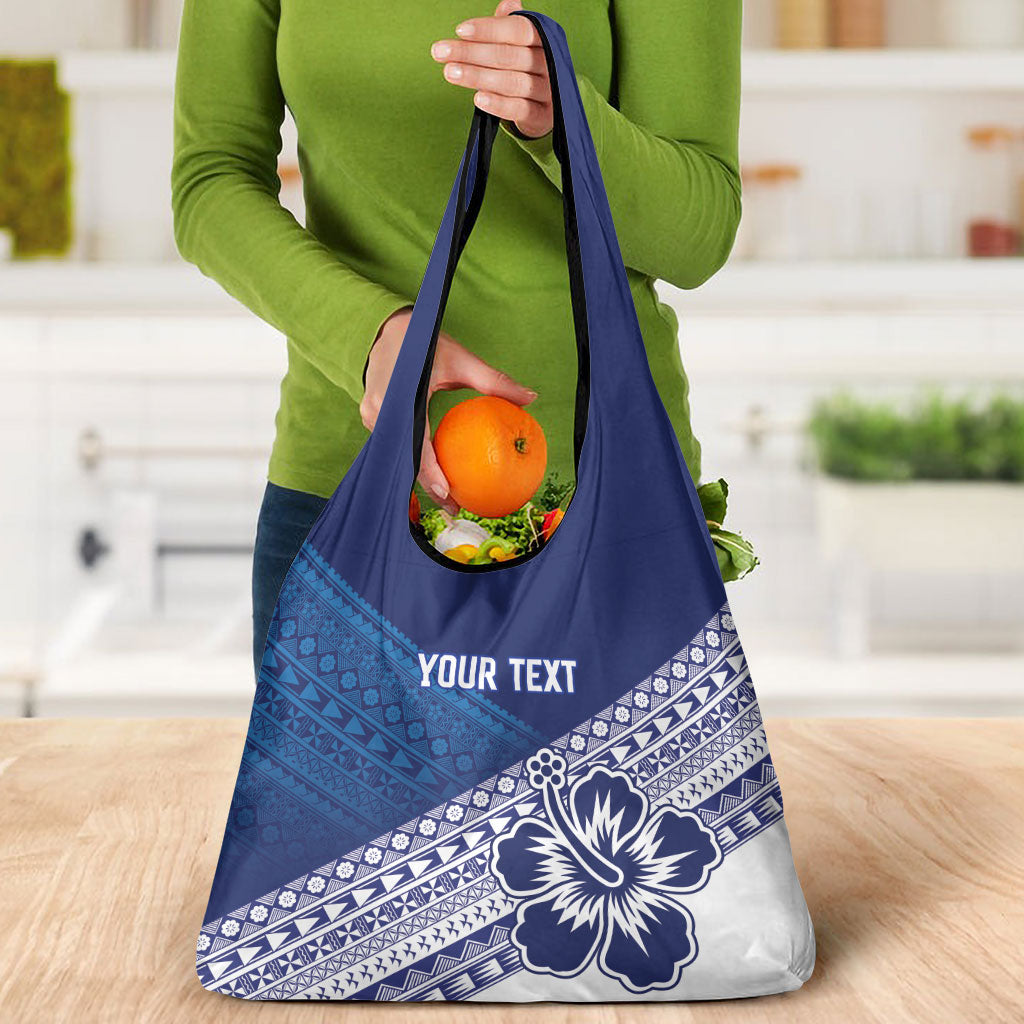 Custom Rugby Fiji Grocery Bag Blue Traditional Masi Inspired