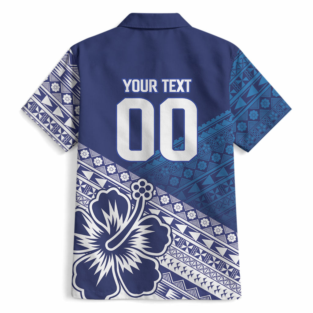Custom Rugby Fiji Hawaiian Shirt Blue Traditional Masi Inspired