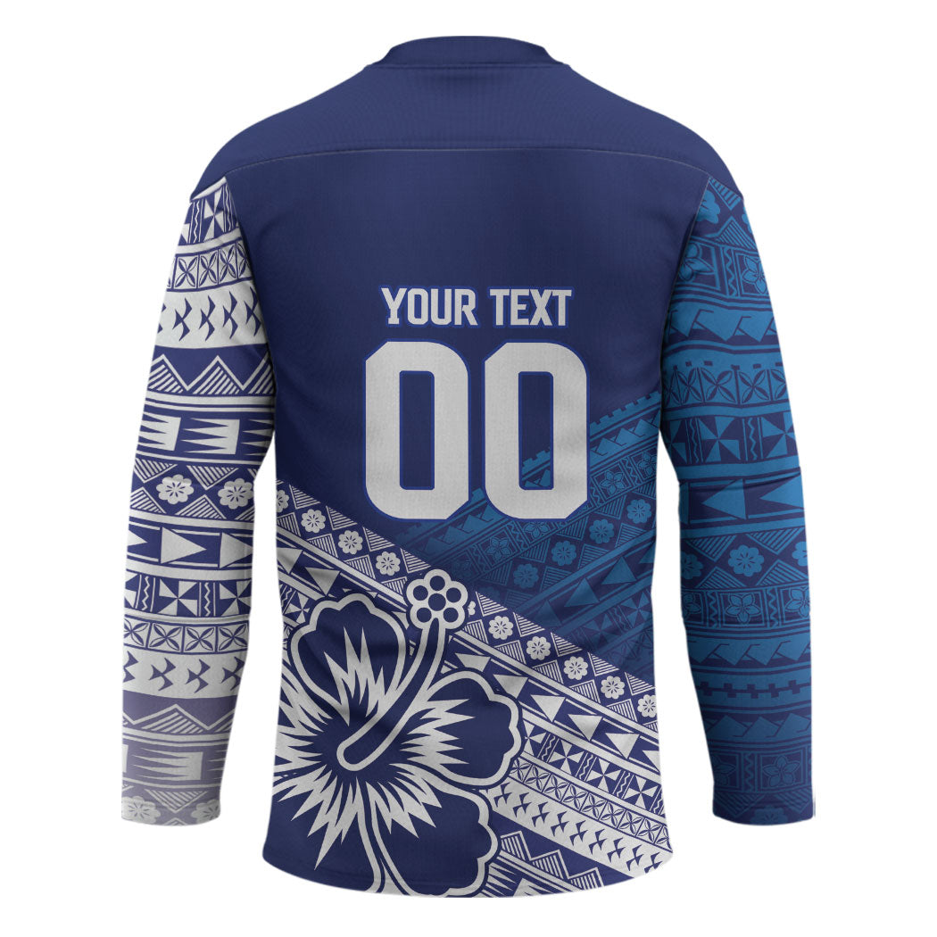 Custom Rugby Fiji Hockey Jersey Blue Traditional Masi Inspired