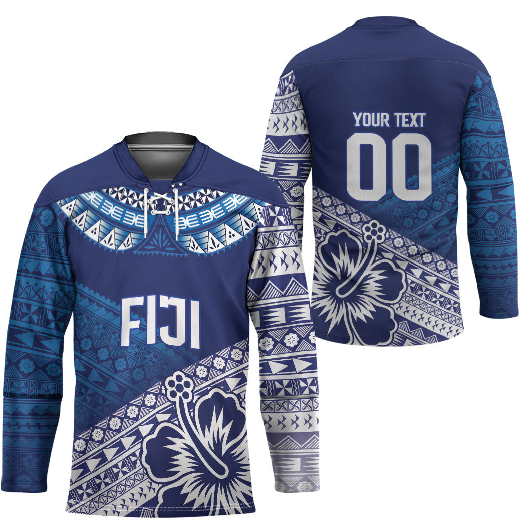 Custom Rugby Fiji Hockey Jersey Blue Traditional Masi Inspired