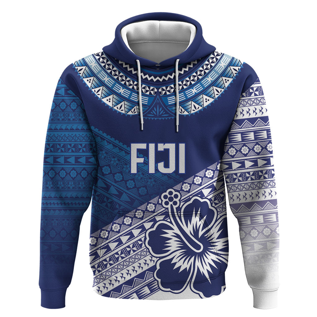 Custom Rugby Fiji Hoodie Blue Traditional Masi Inspired