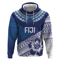 Custom Rugby Fiji Hoodie Blue Traditional Masi Inspired