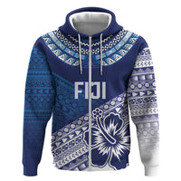Custom Rugby Fiji Hoodie Blue Traditional Masi Inspired