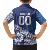 Custom Rugby Fiji Kid Hawaiian Shirt Blue Traditional Masi Inspired
