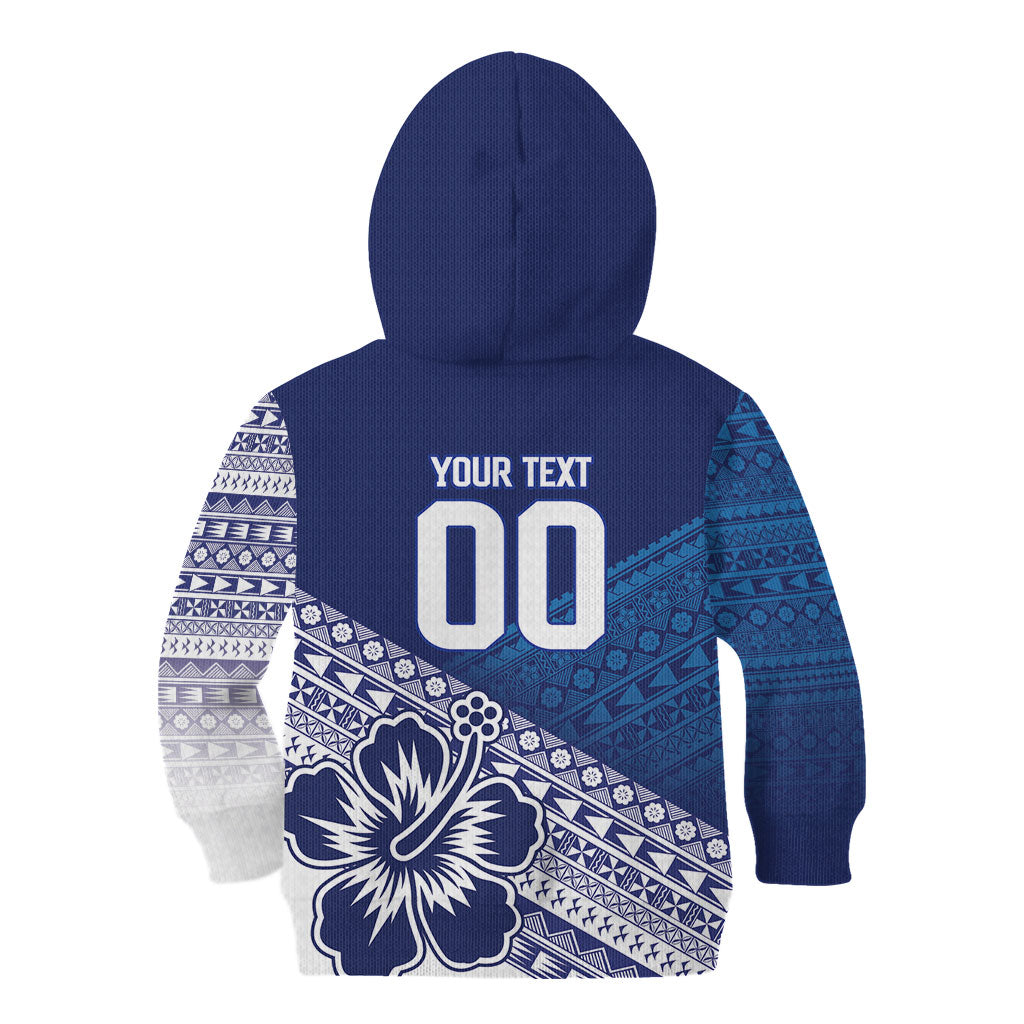 Custom Rugby Fiji Kid Hoodie Blue Traditional Masi Inspired