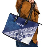 Custom Rugby Fiji Leather Tote Bag Blue Traditional Masi Inspired