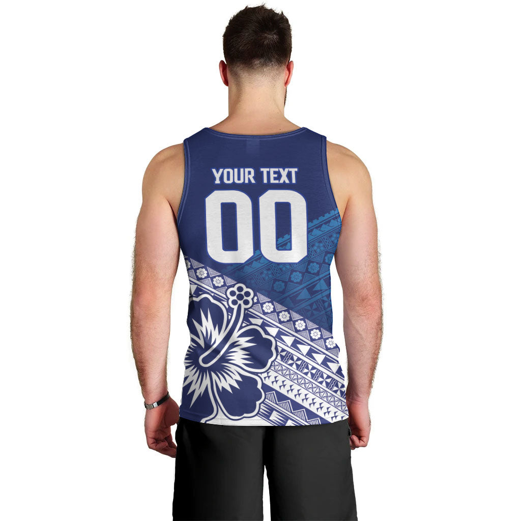 Custom Rugby Fiji Men Tank Top Blue Traditional Masi Inspired