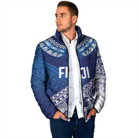 Custom Rugby Fiji Padded Jacket Blue Traditional Masi Inspired