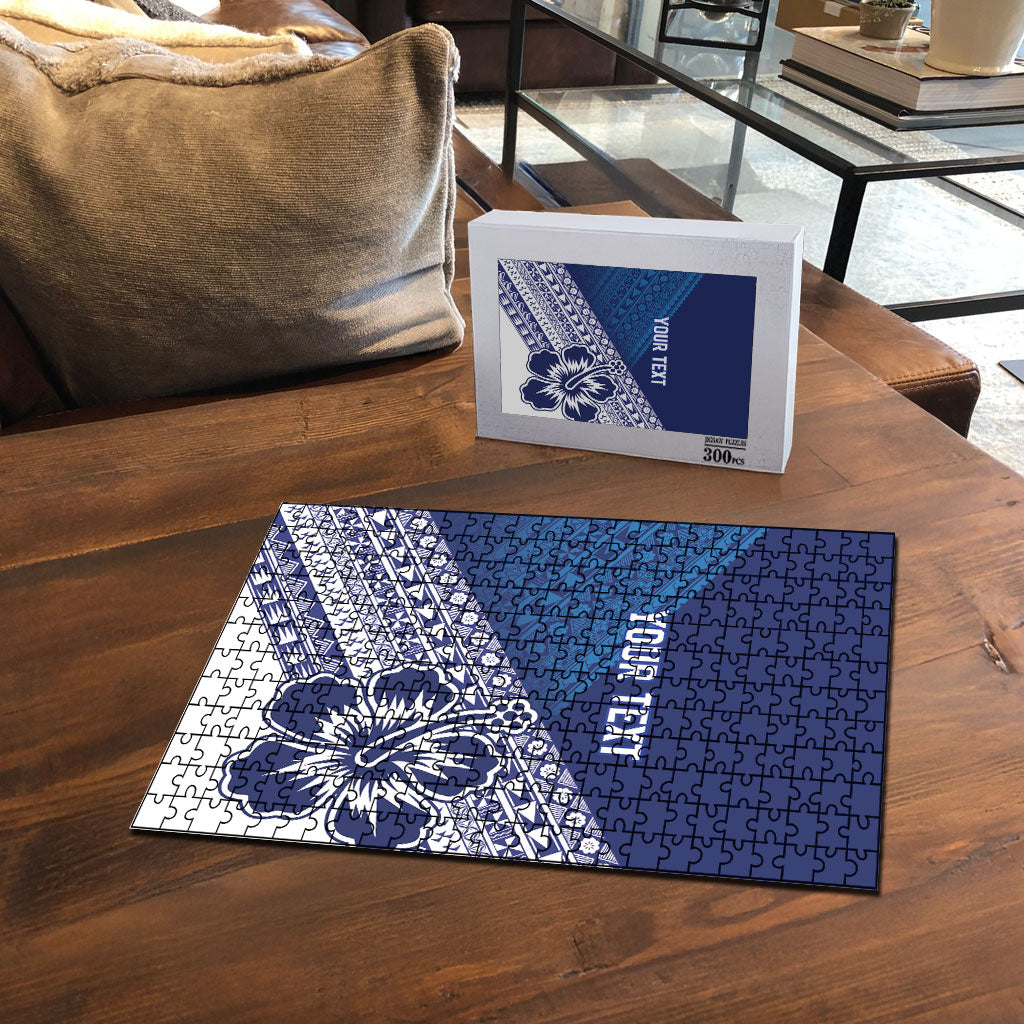 Custom Rugby Fiji Puzzle Blue Traditional Masi Inspired