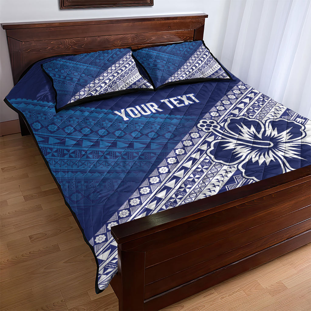 Custom Rugby Fiji Quilt Bed Set Blue Traditional Masi Inspired