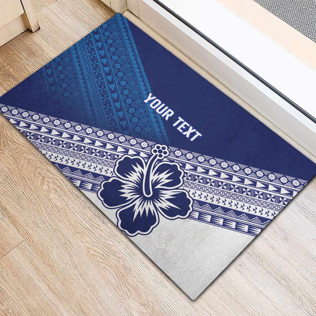 Custom Rugby Fiji Rubber Doormat Blue Traditional Masi Inspired