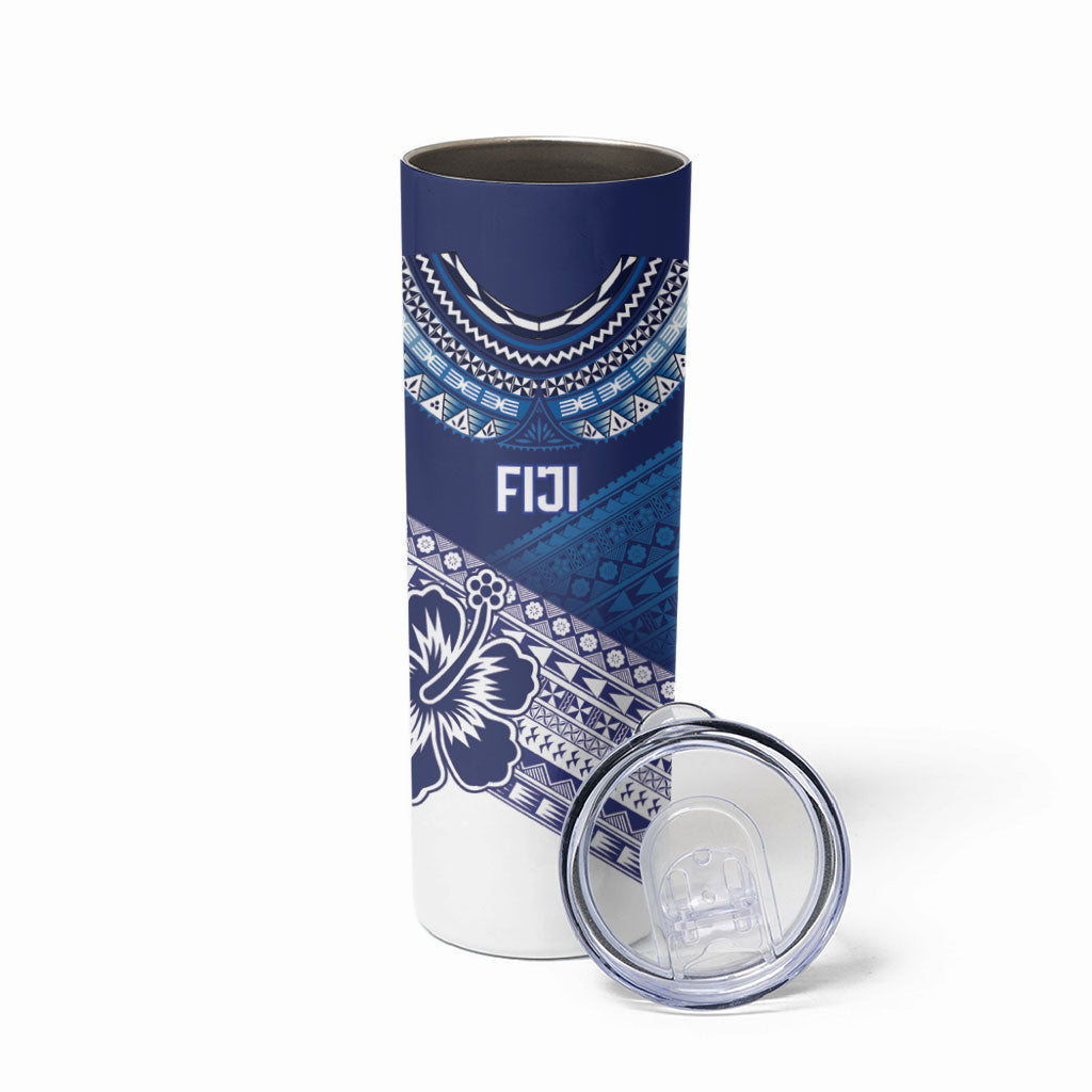 Custom Rugby Fiji Skinny Tumbler Blue Traditional Masi Inspired
