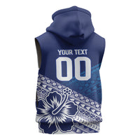 Custom Rugby Fiji Sleeveless Hoodie Blue Traditional Masi Inspired