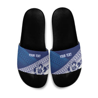 Custom Rugby Fiji Slide Sandals Blue Traditional Masi Inspired