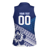 Custom Rugby Fiji Women Sleeveless Polo Shirt Blue Traditional Masi Inspired
