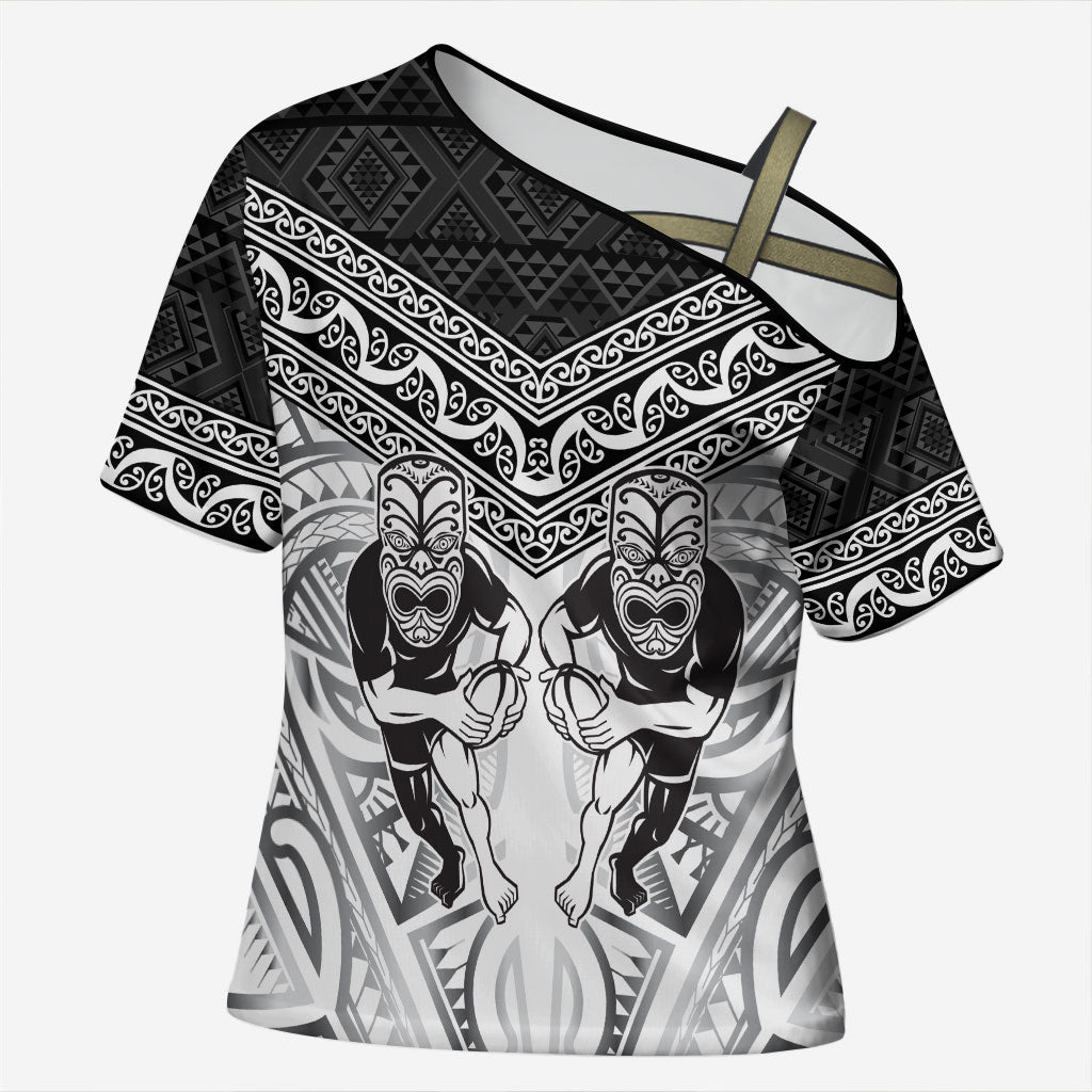 Custom Rugby New Zealand Black Fern Cross Shoulder Shirt Niho Taniwha Inspired