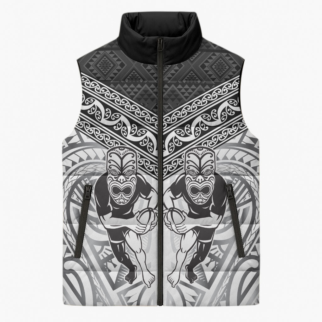 Custom Rugby New Zealand Black Fern Sleeveless Puffer Jacket Niho Taniwha Inspired LT9 Unisex White - Polynesian Pride