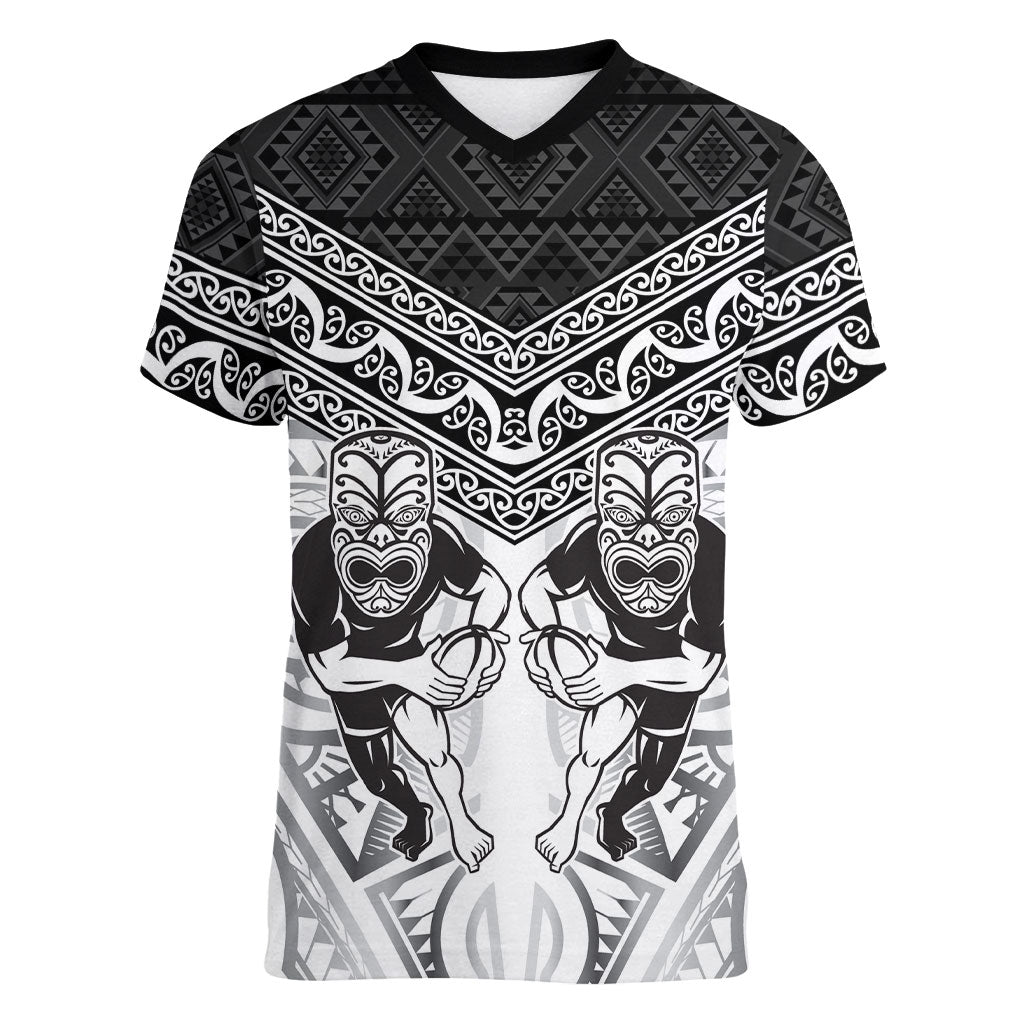Custom Rugby New Zealand Black Fern Women V-Neck T-Shirt Niho Taniwha Inspired