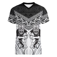 Custom Rugby New Zealand Black Fern Women V-Neck T-Shirt Niho Taniwha Inspired