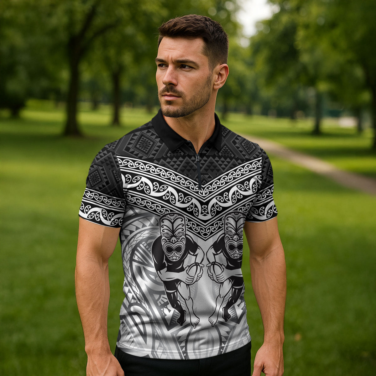 Custom Rugby New Zealand Black Fern Zipper Polo Shirt Niho Taniwha Inspired