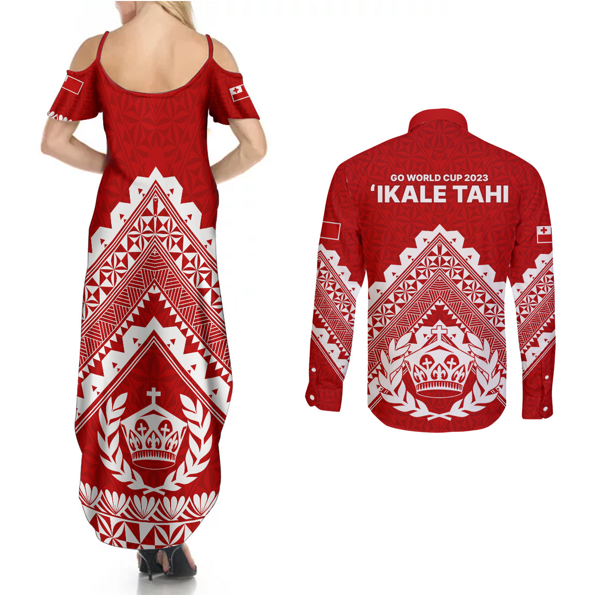 Tonga Rugby Couples Matching Summer Maxi Dress and Long Sleeve Button Shirts Proud Tongan Ngatu Kupesi World Cup 2023 No1 LT9 - Polynesian Pride