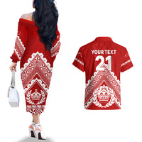Custom Tonga Rugby Couples Matching Off The Shoulder Long Sleeve Dress and Hawaiian Shirt Proud Tongan Ngatu Kupesi World Cup 2023 No1 LT9 - Polynesian Pride