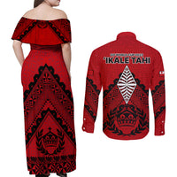 Tonga Rugby Couples Matching Off Shoulder Maxi Dress and Long Sleeve Button Shirts Proud Tongan Ngatu Kupesi World Cup 2023 No2 LT9 - Polynesian Pride