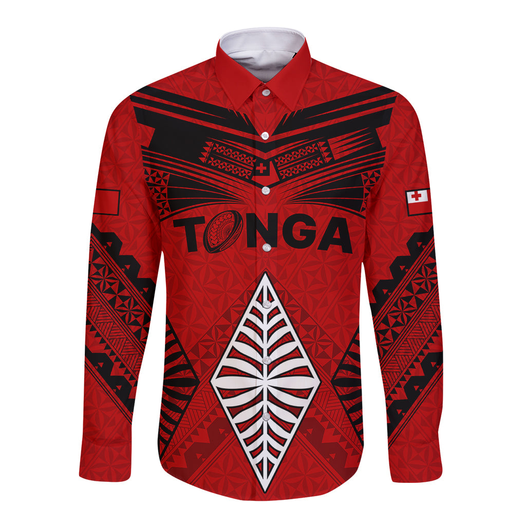 Tonga Rugby Long Sleeve Button Shirt Proud Tongan Ngatu Kupesi World Cup 2023 No2 LT9 Unisex Black - Polynesian Pride