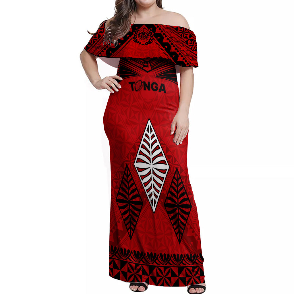 Tonga Rugby Off Shoulder Maxi Dress Proud Tongan Ngatu Kupesi World Cup 2023 No2 LT9 Women Black - Polynesian Pride
