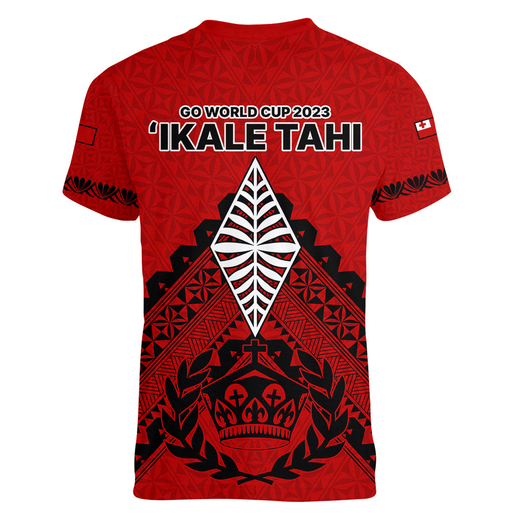 Tonga Rugby Women V Neck T Shirt Proud Tongan Ngatu Kupesi World Cup 2023 No2 LT9 - Polynesian Pride