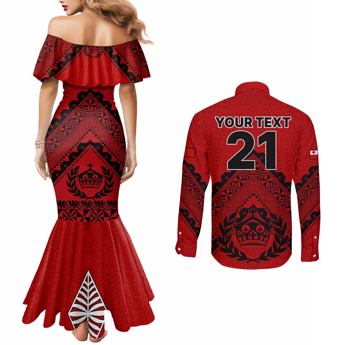 Custom Tonga Rugby Couples Matching Mermaid Dress and Long Sleeve Button Shirts Proud Tongan Ngatu Kupesi World Cup 2023 No2 LT9 - Polynesian Pride