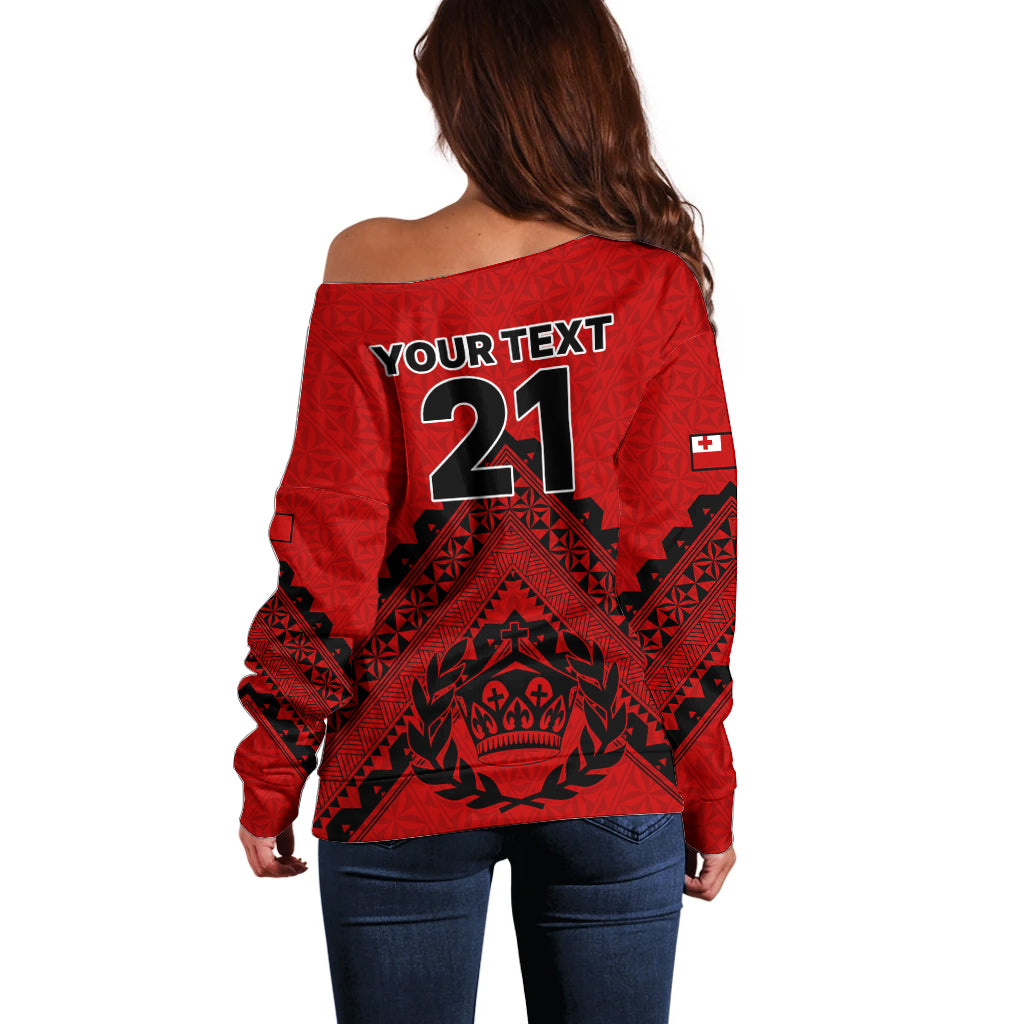 Custom Tonga Rugby Off Shoulder Sweater Proud Tongan Ngatu Kupesi World Cup 2023 No2 LT9 - Polynesian Pride