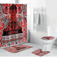 Aotearoa Iwi Ngapuhi Bathroom Set Maori Wharenui House Tribal Pattern LT9 Bathroom Set (4 pcs) Red - Polynesian Pride
