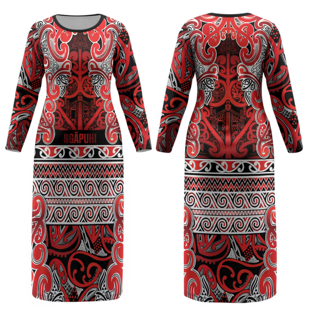 Aotearoa Iwi Ngapuhi Couples Matching Long Sleeve Bodycon Dress and Long Sleeve Button Shirt Maori Wharenui House Tribal Pattern LT9 - Polynesian Pride