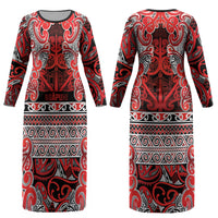 Aotearoa Iwi Ngapuhi Couples Matching Long Sleeve Bodycon Dress and Long Sleeve Button Shirt Maori Wharenui House Tribal Pattern LT9 - Polynesian Pride