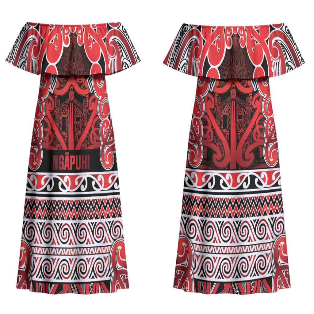 Aotearoa Iwi Ngapuhi Couples Matching Off Shoulder Maxi Dress and Hawaiian Shirt Maori Wharenui House Tribal Pattern LT9 - Polynesian Pride