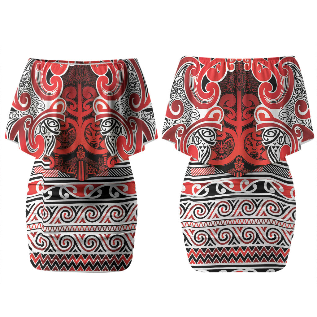 Aotearoa Iwi Ngapuhi Couples Matching Off Shoulder Short Dress and Hawaiian Shirt Maori Wharenui House Tribal Pattern LT9 - Polynesian Pride