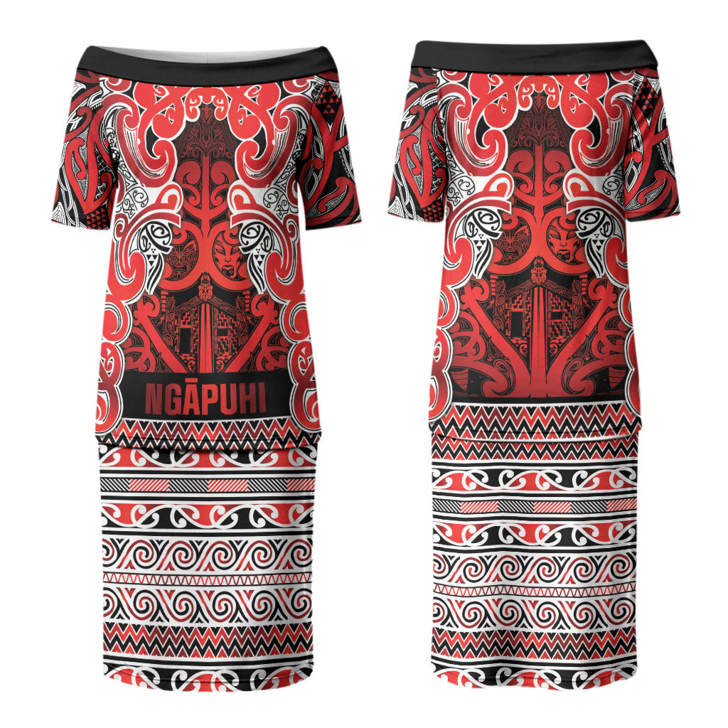 Aotearoa Iwi Ngapuhi Couples Matching Puletasi and Long Sleeve Button Shirt Maori Wharenui House Tribal Pattern LT9 - Polynesian Pride