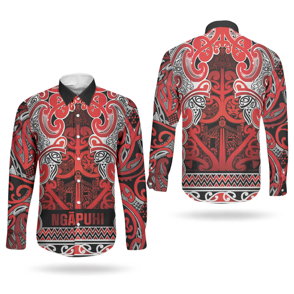 Aotearoa Iwi Ngapuhi Couples Matching Short Sleeve Bodycon Dress and Long Sleeve Button Shirt Maori Wharenui House Tribal Pattern LT9 - Polynesian Pride